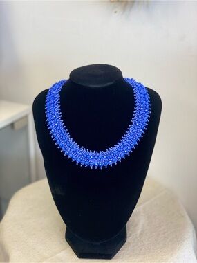 Handcrafted Royal Blue Beaded Collar Necklace